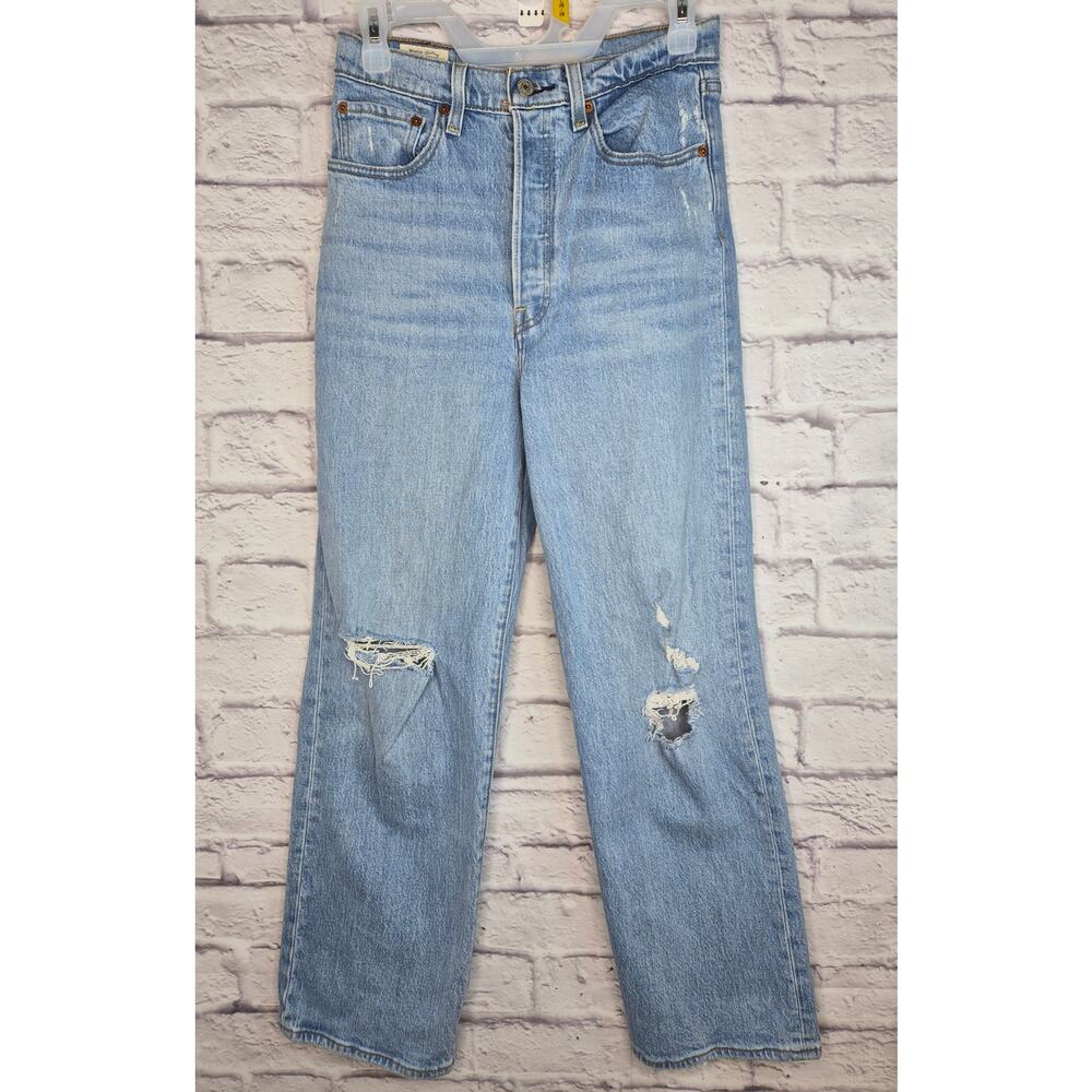 Levi's Premium Ribcage Straight Ankle Jeans 27 Distressed High Rise Button Fly.